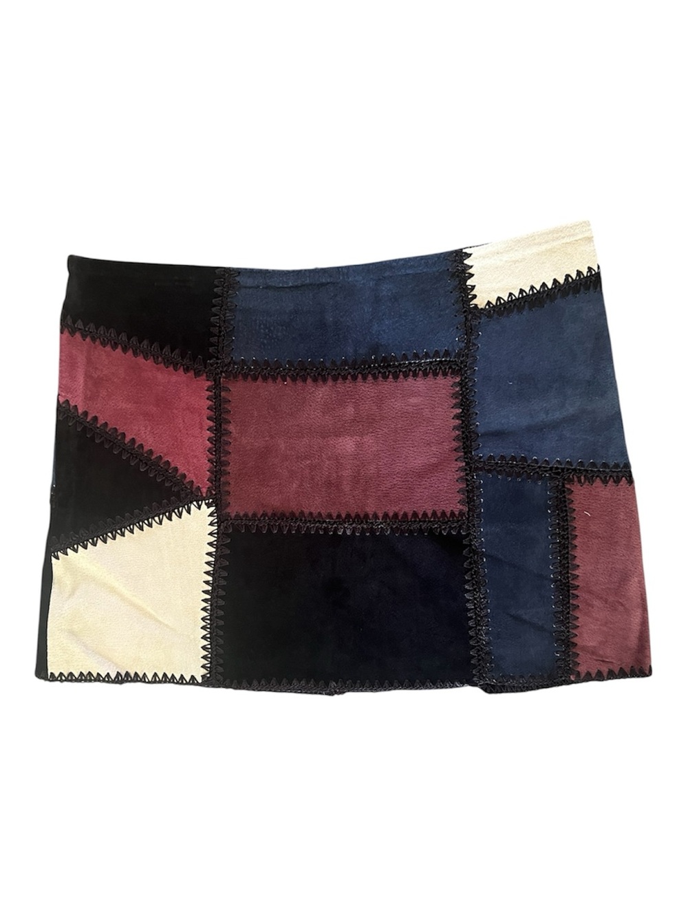 Zara Patchwork Suede Mini Skirt in Black, Burgundy, Navy & Cream